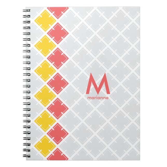 Monogram kvadratisk, geometrisk Mönster bärbar dat Anteckningsbok (Framsidan)
