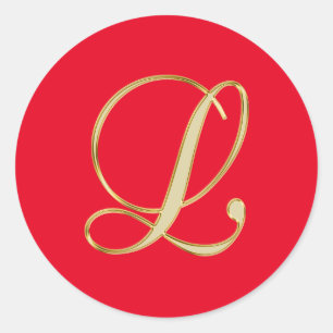 Monogram L guld-skript på ljusröd röd Runt Klistermärke