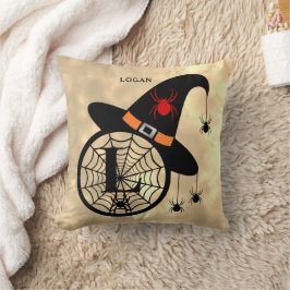 Monogram L Halloween Himlar Witch Spiders Namn Kudde