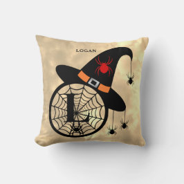 Monogram L Halloween Himlar Witch Spiders Namn Kudde