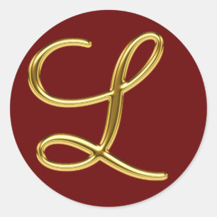 Monogram L i guld 3D Runt Klistermärke