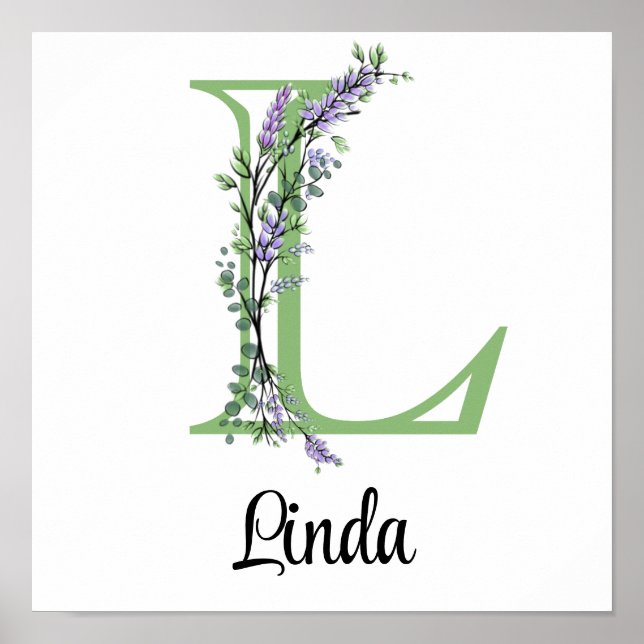Monogram L Lavendel Eukalyptus barnkammardekor  Poster (Framsidan)