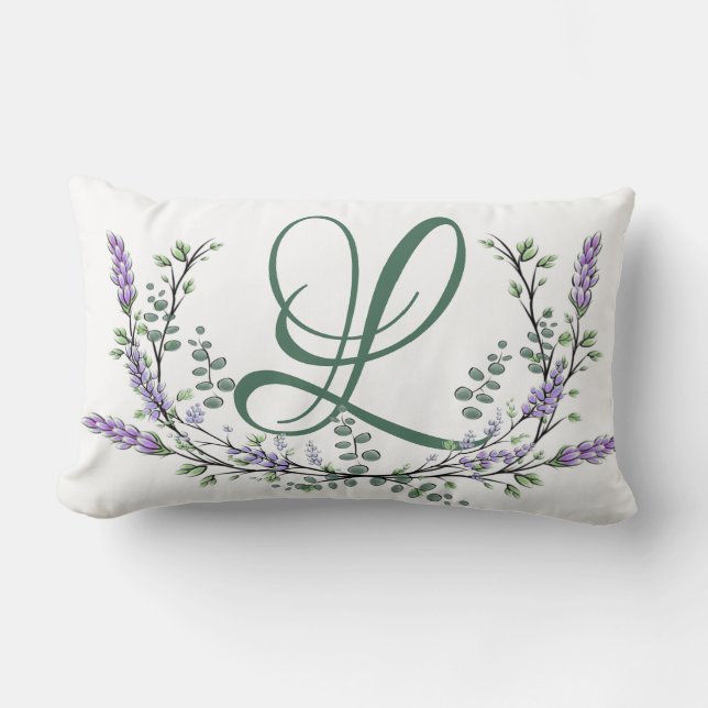 Monogram L Lavender Eucalyptus Lumbarkudde (Framsida)
