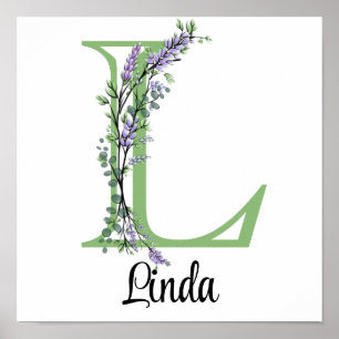 Monogram L Lavender Eucalyptus poster