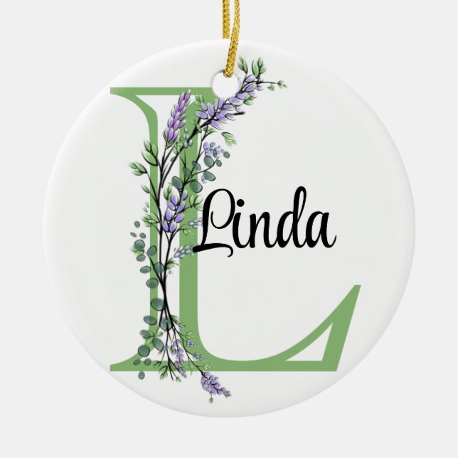 Monogram L Lavender Eucalyptus poster Julgransprydnad Keramik (Framsidan)