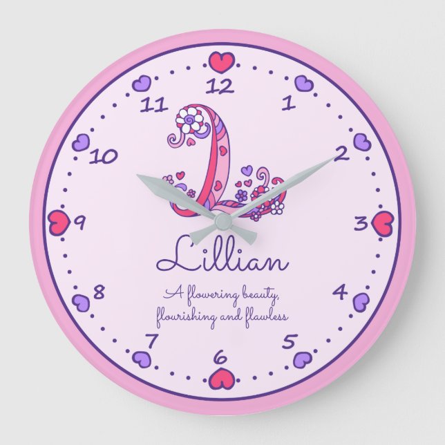 Monogram L Lillian hearts namn betyder klocka (Framsida)
