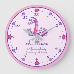 Monogram L Lillian-hjärtan, namn, dvs. klocka