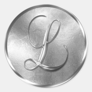 Monogram L NONMETALLIC Silver kuvertförsegling Runt Klistermärke