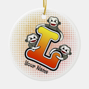 Monogram L Sock monkey Julgransprydnad Keramik