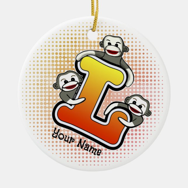 Monogram L Sock monkey Julgransprydnad Keramik (Framsidan)