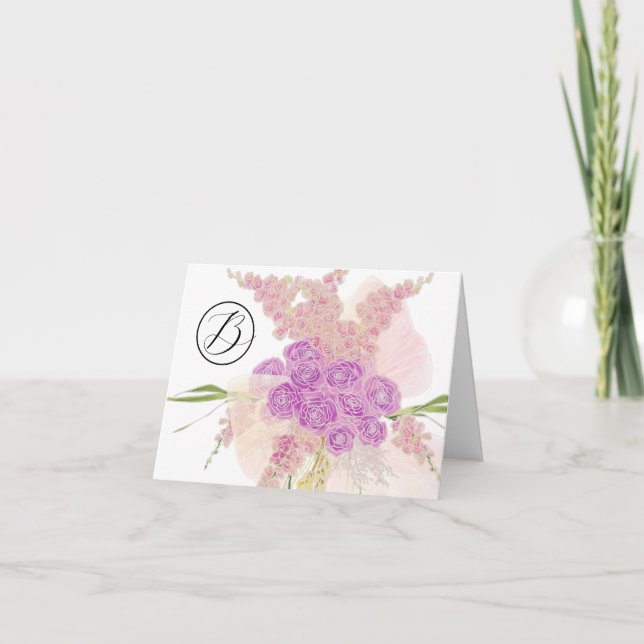 Monogram La Boca Rosa genomskinlig båge och bukett Tack Kort (Framsida)