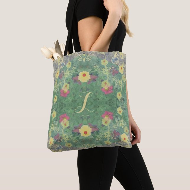 Monogram La Boca Wildblommans Symmetry Tote Bag Tygkasse (Närbild)