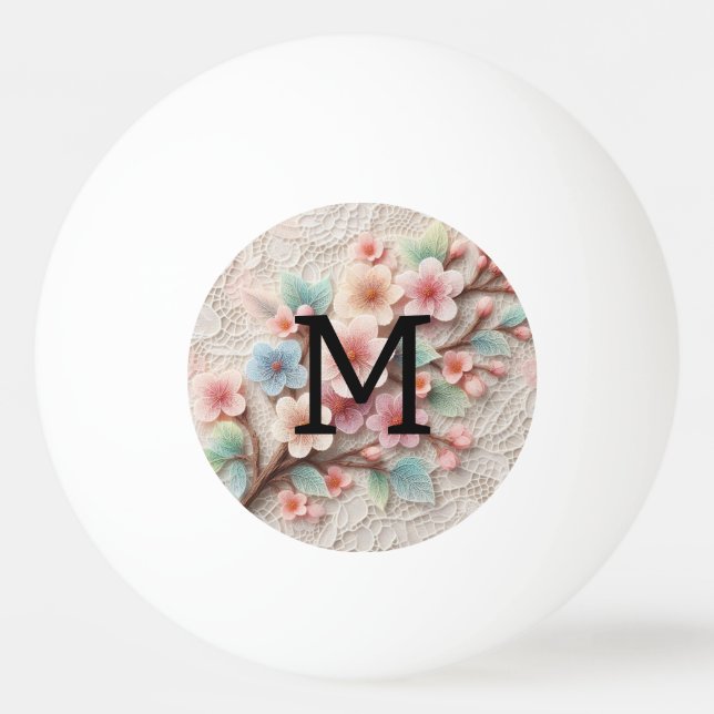 Monogram lace floral pink pastel cherry blossom  pingisboll (Framsidan)