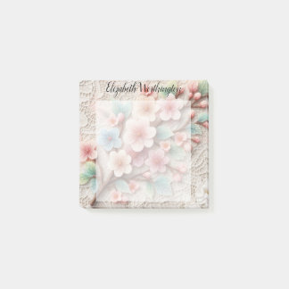 Monogram lace floral pink pastel cherry blossom  post-it block
