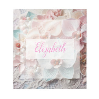 Monogram lace floral pink pastel orchid flowers  anteckningsblock