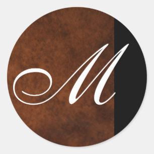 Monogram läder Bröllop-etikettförsegling Runt Klistermärke