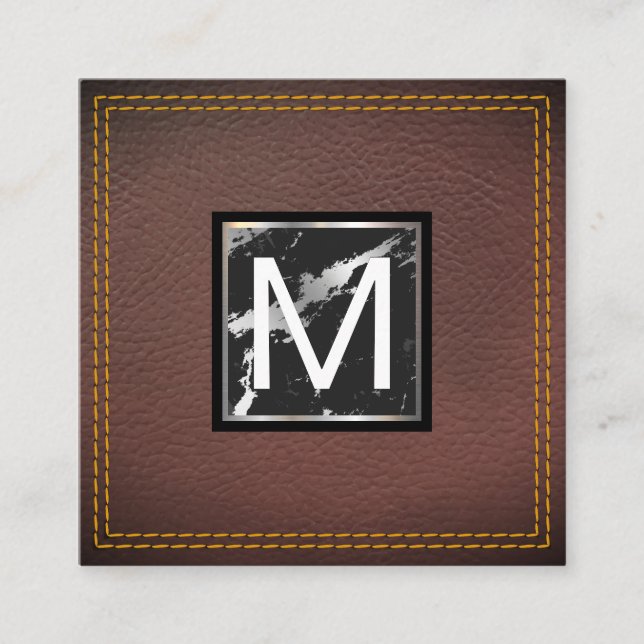 Monogram | Läder | Marble Metall Trim Fyrkantigt Visitkort (Framsida)