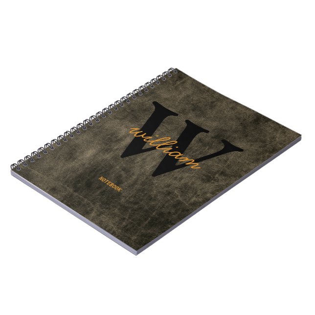 Monogram lädersvart guld-skript namn-chic anteckningsbok (Vänstra Sidan)