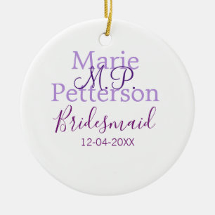 Monogram lägg till namn bokstav brudtärna bröllop julgransprydnad keramik
