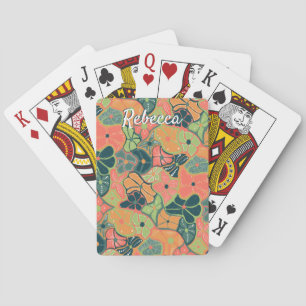 Monogram Lägg till Namn Retro-Funky, färgfull blom Casinokort