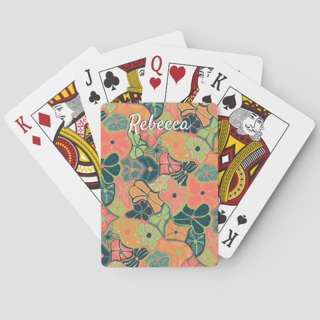 Monogram Lägg till Namn Retro-Funky, färgfull blom Casinokort (Baksidan)