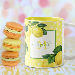 Monogram, land citron, vattenfärgspolka punkt Två-Tonad mugg