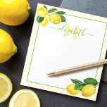 Monogram land citroner, vattenfärg rand anteckningsblock<br><div class="desc">Upptäck dina listor med det här vackra, chic, enkla, moderna, anpassningsbar monogrammet namn anteckningsblock. Färsk, rustik, land vattenfärgscitroner och grönt löv, tillsammans med handskrivet skript för gräs grönt, överlägg gult streck på vit bakgrund. Anpassa med ditt namn och ditt monogram först. Gör en snyggt påstående varje gång du användor den....</div>
