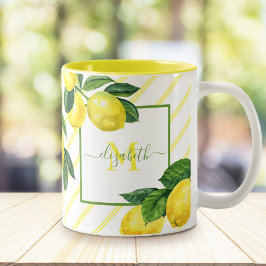 Monogram land citroner, vattenfärg rand Två-Tonad mugg