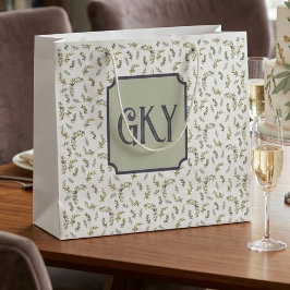 Monogram Landlig Chic Vattenfärg Oliv Mönster
