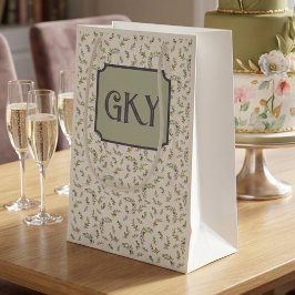Monogram Landlig Chic Vattenfärg Oliv Mönster