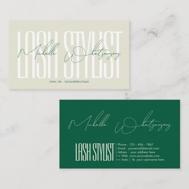 Monogram Lash stylist modern skrift Visitkort (Fram/baksida)