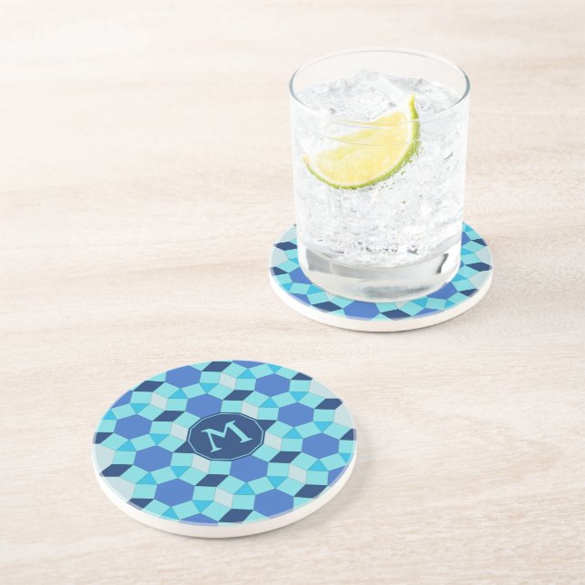 Monogram lätt mörk blått mönster underlägg sandsten (Sidan)