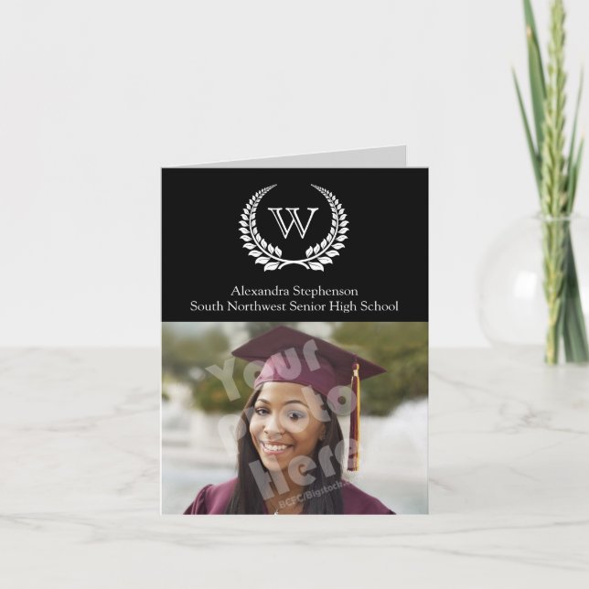 Monogram Laurel Black/White Inbjudan (Framsida)