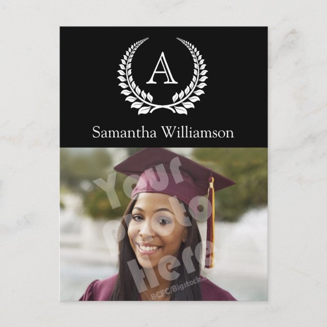 Monogram Laurel Black/White Meddelande Vykort (Framsida)