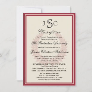 Monogram Laurel Classic College Graduation Inbjudningar