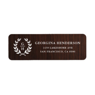 Monogram Laurel Wandec Rustic Wood Mönster Returadress Etikett