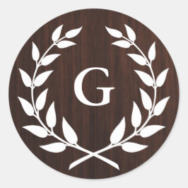 Monogram Laurel Wandec Rustic Wood Mönster Runt Klistermärke