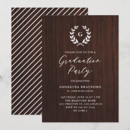 Monogram Laurel Wandec Rustic Wood Studenten Inbjudningar
