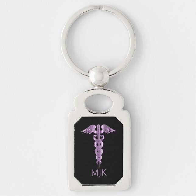 Monogram Lavender    CaduceusKeychain Rektangulärt Silverfärgad Nyckelring (Framsidan)
