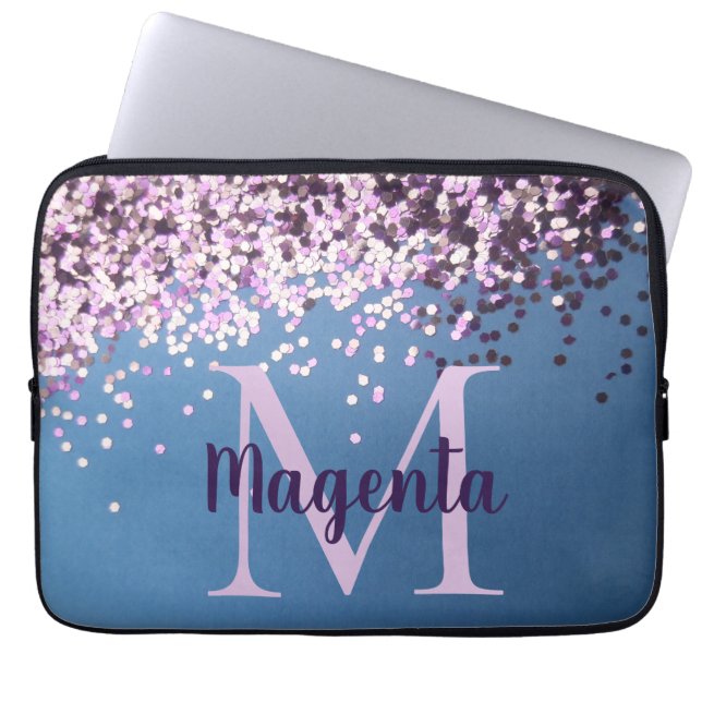 Monogram Lavender Confetti på Blue Laptop Fodral (Framsidan)