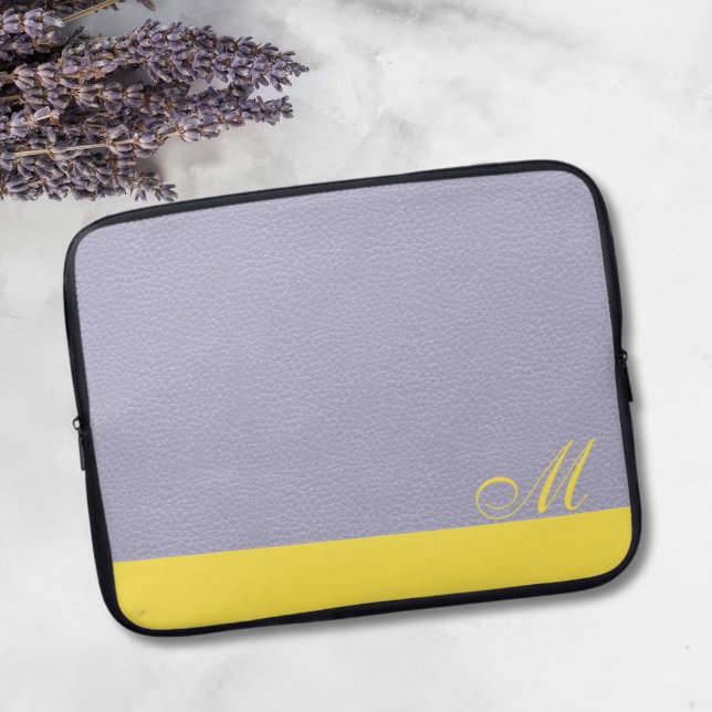 Monogram Lavender Gult Elegant Laptop sleeve (a lovely lavender and lemon laptop sleeve with space for your initial)