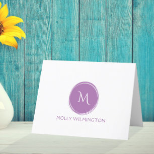 Monogram Lavender-mappade anteckningskort i enkel