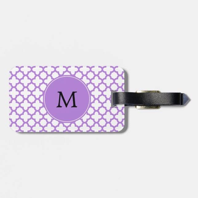Monogram Lavender Quatrefoil Mönster Bagagebricka (Baksida Vågrät)