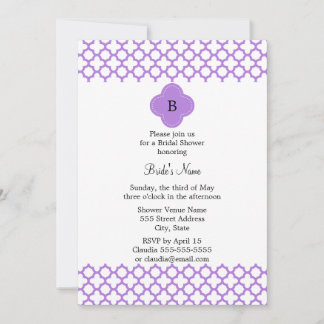 Monogram Lavender Quatrefoil Mönster Inbjudningar