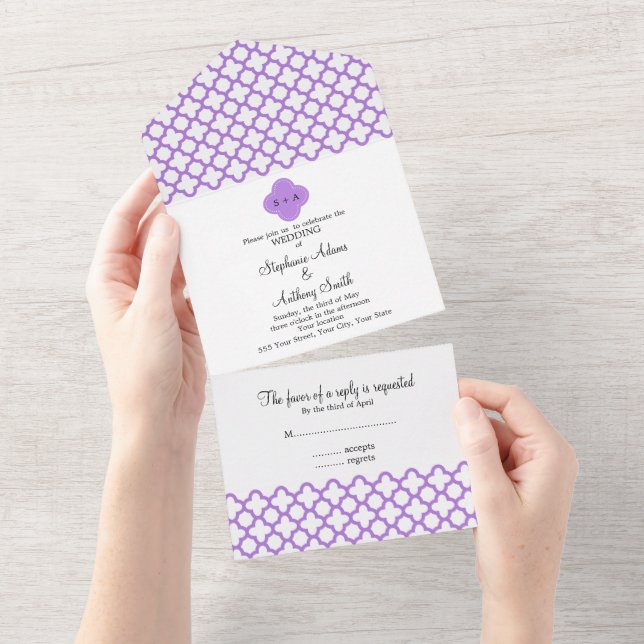 Monogram Lavender Quatrefoil Mönster Rehearsal all (Avrivbar del)