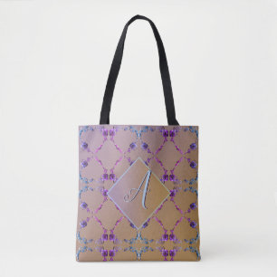 Monogram Lavender Ro Hearts Tote Tygkasse
