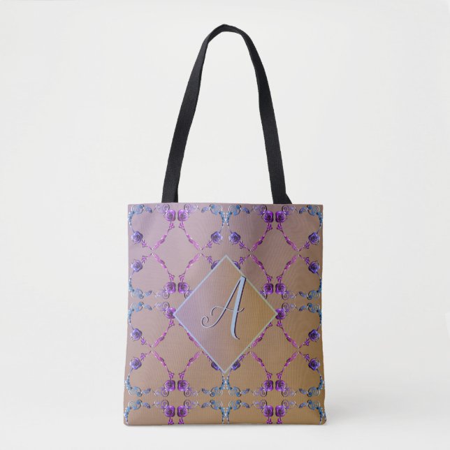 Monogram Lavender  Ro Hearts Tote Tygkasse (Framsida)