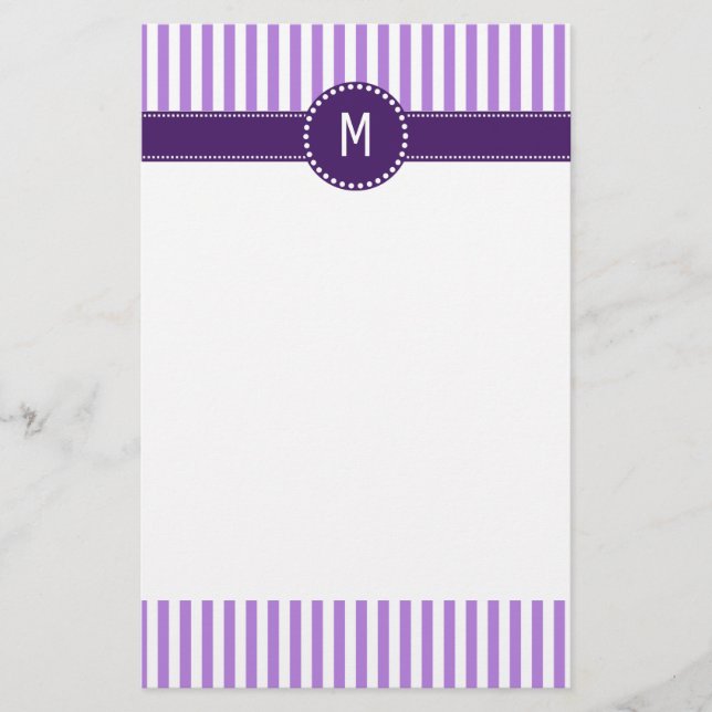 Monogram Lavender Stripe Mönster Brevpapper (Framsida)