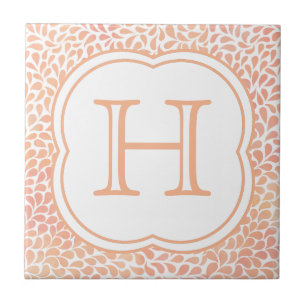 Monogram lax rosa vattenfärg ger en keramisk platt kakelplatta