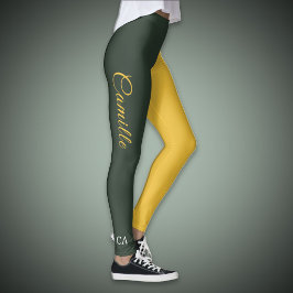 Monogram Leggings med två ton Guld och Grönt av sk